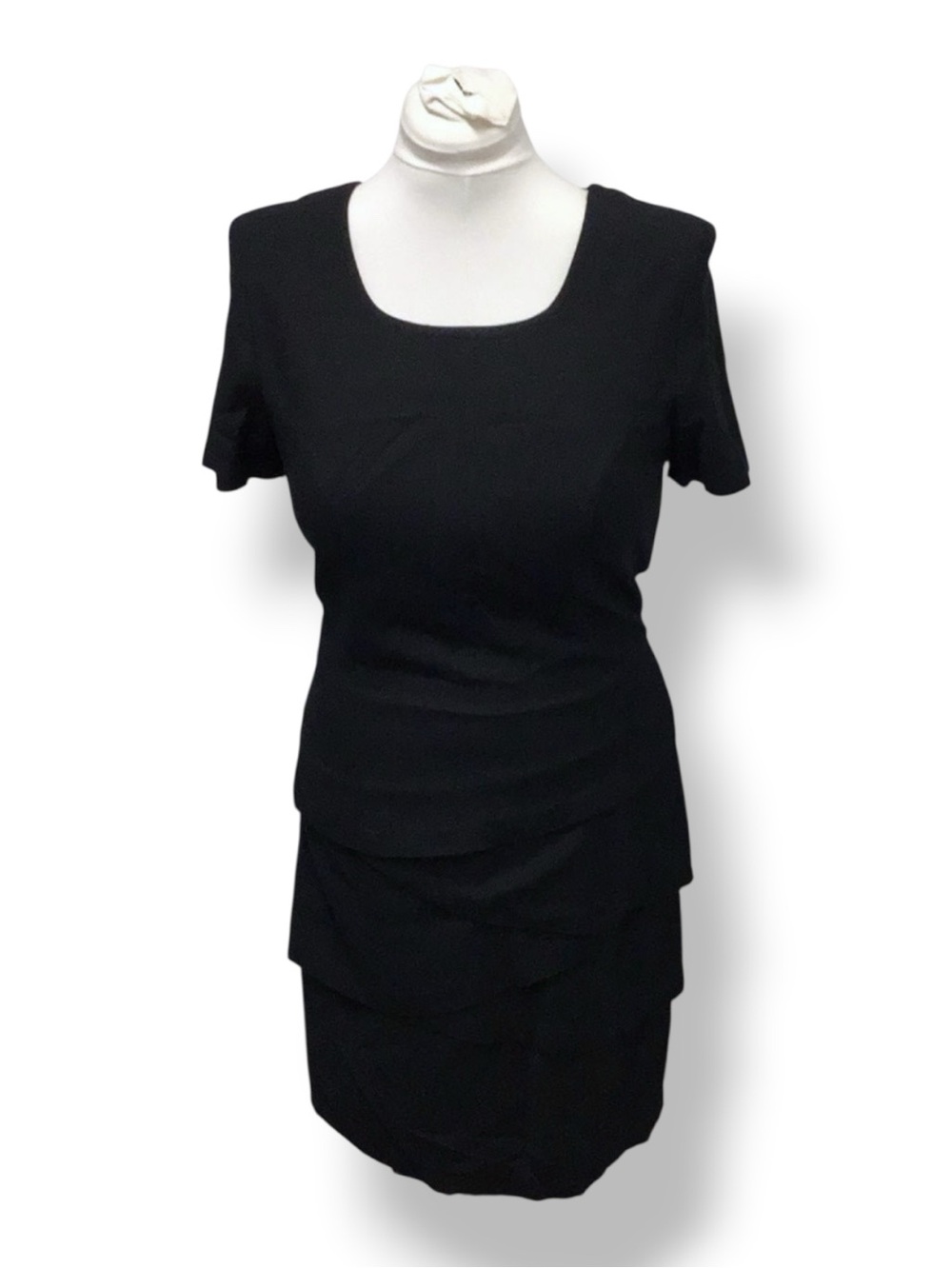 Reflections Spiegel Short Sleeve Squared Neck Layered Dress VTG 90s LBD Black 10